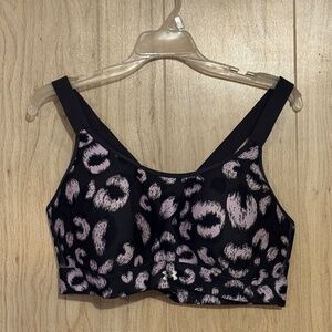 Under Armour Black and Lavender leopard print Continuum Mid Sports Bra